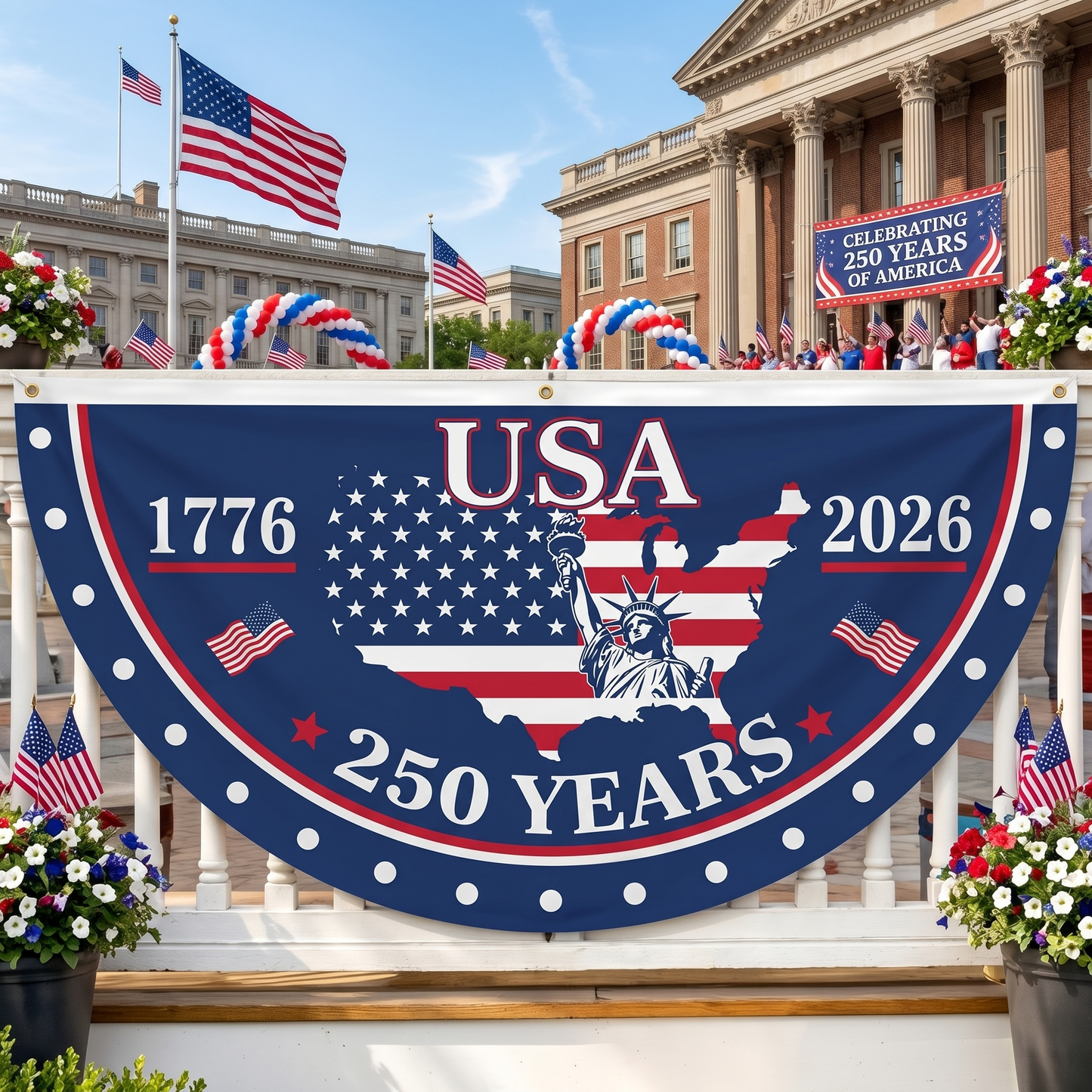 🗽USA 250th Anniversary Flag Half Round Banner V2🦅