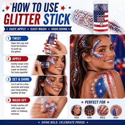 🦅4th of July Glitter Stick✨🔔Red, White & Blue Body & Hair Sparkle